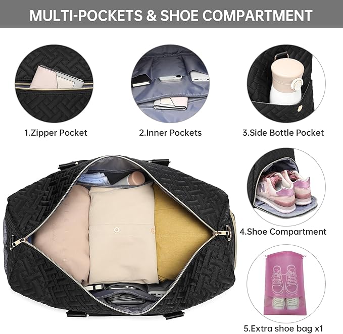 Duffle Bag for Travel, Weekender Bag with Shoe Compartment, Carry On Overnight Bag for Women with Toiletry Bag, Gym Bag with Wet Pocket, Hospital Bags for Labor and Delivery Beige