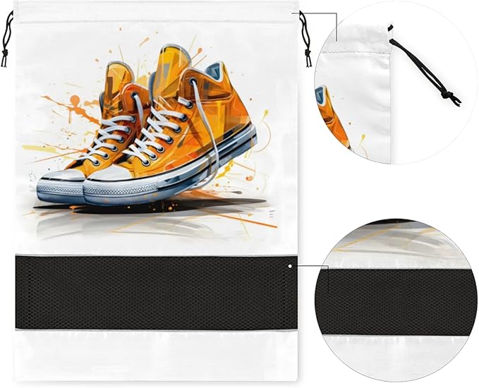 Canvas Travel Shoe Bag Waterproof Portable Shoe Bags for Storage with Drawstring Breathable Mesh Washing Organizer for Laundry Sneakers Boots Dance Shoes