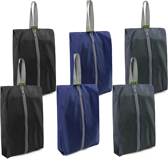 BeeGreen Black Navy Shoe Organizer Set - 6 Pack Shoe Bags For Travel with Zipper Closure and Handle,Stylish and Portable Nylon Shoe Storage for Men and Women's Travel Gifts and Home Storage