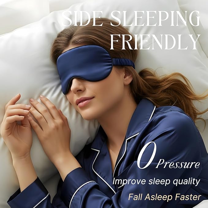 Silk Satin Sleeping Eye Mask, Navy Sleep Eye Night Blindfold for Women and Men, Soft Breathable Blackout Eyeshade Eye Cover for Travel, Wedding Bridesmaid Gift
