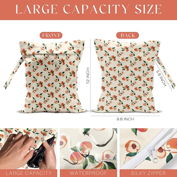 4 Pack Cute Fruit Wet Bag Waterproof Washable Reusable Wet Dry Bag for Swimsuit Clothes Cloth Diaper Travel Beach Pool Yoga Gym Toiletries Travel Beach Essentials Strawberry Pineapples