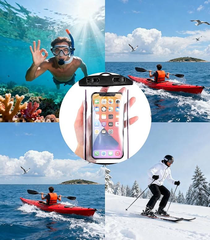 Phone Waterproof Pouch 2Pack, IPX8 Certified Waterproof Phone Case Dry Bag with Lanyard for iPhone 17 16 15 14 13 Pro Max Samsung Galaxy, Beach Cruise Travel Snorkeling Essentials Black