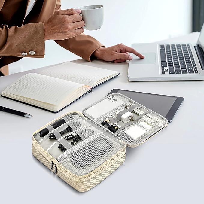 Electronics Travel Organizer, Double Layer Cable Organizer Bag Waterproof Electronics Accessories Storage Bag for Charger, Phone, Power Bank, Hard Drive, Cord, Tablet