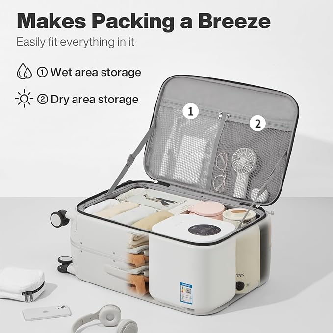 mixi 20 Inch Carry On Luggage 22x14x9 Airline Approved PC Hard Shell Suitcase Top Opening Aluminum Frame Travel Suitcases with Wheels, Smoke White