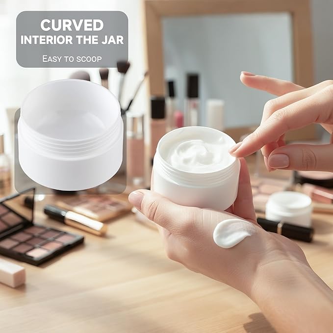 Travel Containers for Creams, Plastic Refillable Mini Lotion Jars with Lids for Toiletries, Leak Proof Small Travel Cream Jars for Face Cosmetic Makeup Beauty Products Sample (50g, 4Pack, Black White)