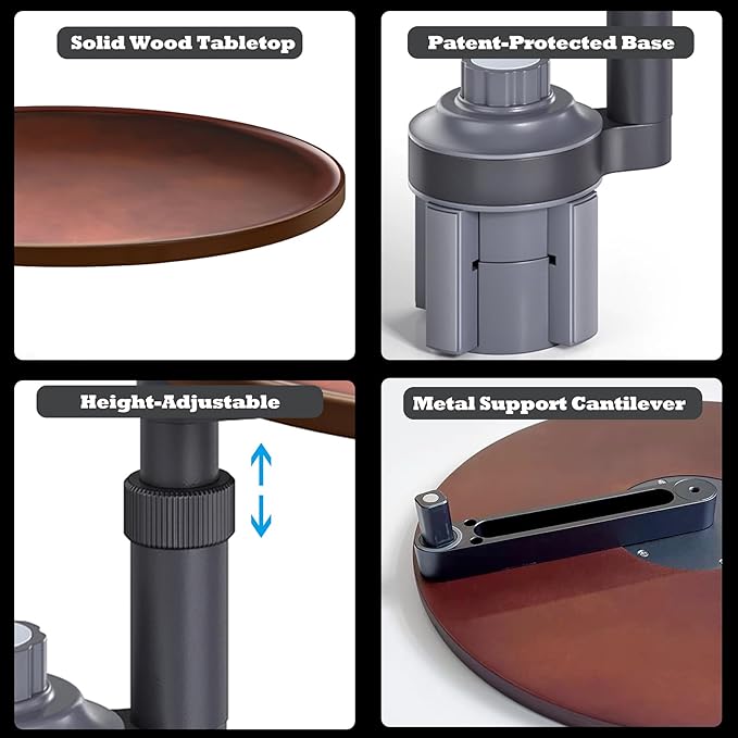 Car Desk for Laptop & Car Table Tray, Height-Adjustable 360° Rotating Wood Car Laptop Mount, Cup Holder Table, Steering Wheel Tray, Compatible with Tesla & Most Vehicles