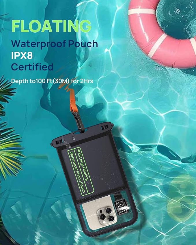 Lanhiem 10.5" Large Floating IP68 Waterproof Phone Pouch, Universal IPX8 Dry Bag 1 Pack with Lanyard for iPhone 16 15 14 Pro Max, Samsung Galaxy S24 Ultra S23 S22, S23 FE, Pixel 9 8 Pro, Black