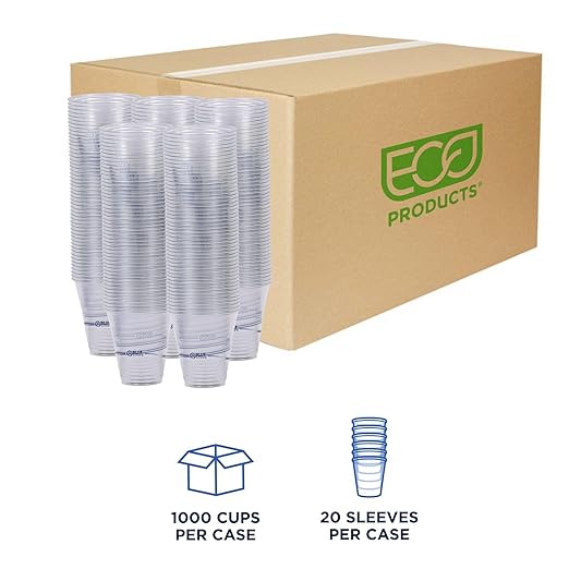 ECO PRODUCTS BlueStripe Recycled 12oz Plastic Cups, Case of 1000, Made from 30% Post-Consumer Recycled Plastic Bottles, Recycled PET (rPET) For Cold Drinks & Snacks, Clear For Visibility