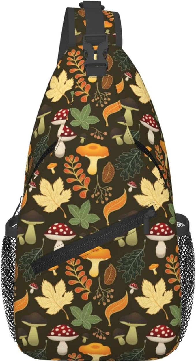 Botanical Mushroom Sling Backpack Crossbody Bag Casual Chest Bags Travel Hiking Daypack Shoulder Bag for Women Men