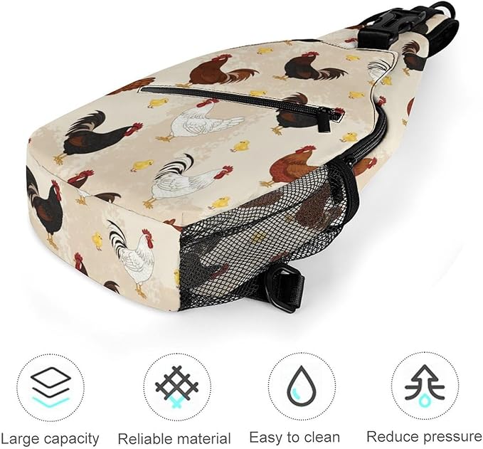 SWEET TANG Large Capacity Sling Chest Bag Backpack, Fashion Daypack Funny Colorful Rooster Cute Chicken, Cross Body Funny Shoulder Sack with Adjutable Strap for Men Women Travel