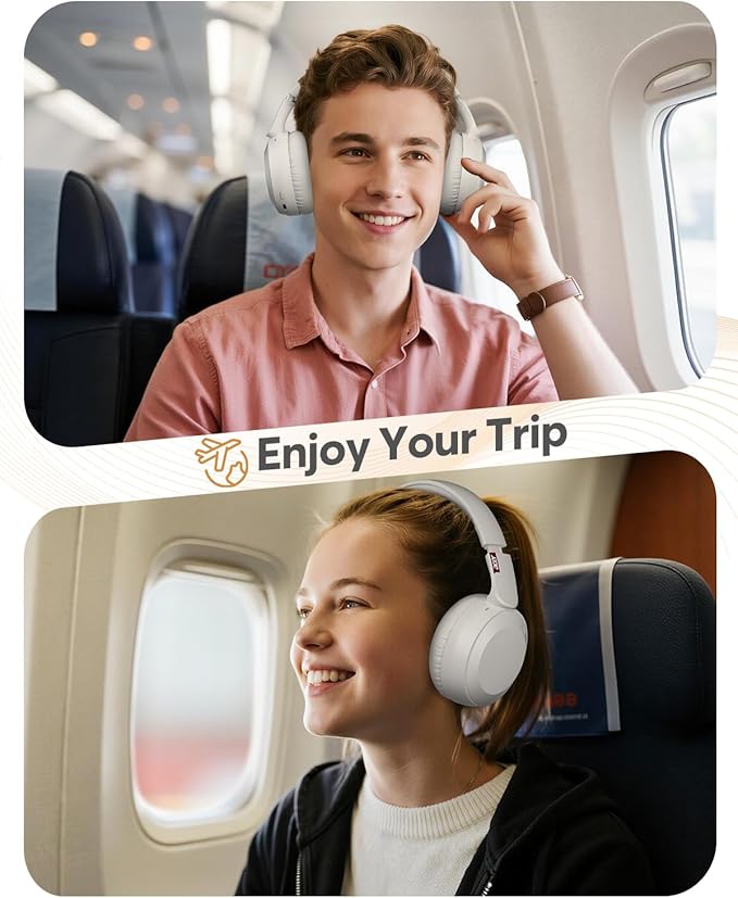 acer Wireless Bluetooth Headphones, 70 Hours Playtime, Foldable Over-Ear Headphones with 40mm Drivers, Memory Foam Earpads, Multipoint Bluetooth 6.0 for Travel, Home, Office, White