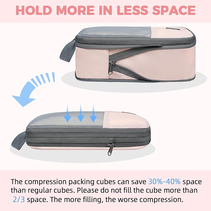 BAGAIL 6 Set/4 Set Lightweight Compression Packing Cubes with Packing List, Anti-Tearing Expandable Organizer Bags for Travel