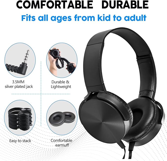 Kids Headphones for School Bulk 2 Pack,Durable Wired Classroom Headphones for Kids,Students,Children Toddler Teen Boys Girls and Adult