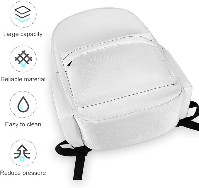 White Backpack Adult Travel Daybag for Women Men College Backpack for Vacation Hiking Camping Bag