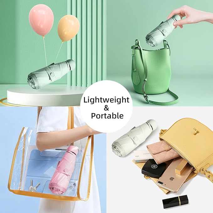 Travel Mini Compact Folding Umbrella with Case - UV Sun & Rain Protection, Lightweight Portable Pocket Umbrella for Women Men Kids, Fits Purse Backpack