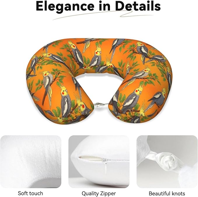 Comfortable Memory Foam Travel Neck Pillow, Funny Chin/Head Cushion Supporting Airplane Car Pillows Yellow Parrots Tree Orange for Sleeping Outdoors Travel Office
