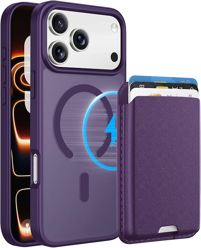 Ntwinro Magnetic for iPhone 17 Pro Max Case (Compatible with MagSafe) with Detachable Wallet & Card Holder for 3 Cards [RFID Blocking] Military Grade Protective Slim Phone Cover, Purple