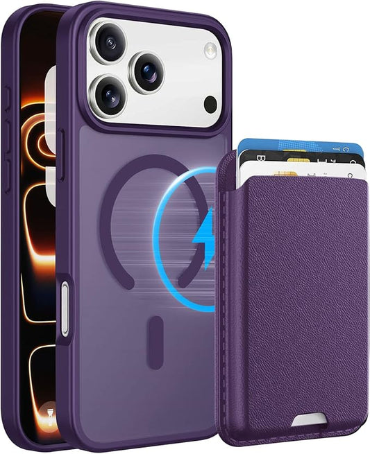 Ntwinro Magnetic for iPhone 17 Pro Max Case (Compatible with MagSafe) with Detachable Wallet & Card Holder for 3 Cards [RFID Blocking] Military Grade Protective Slim Phone Cover, Purple