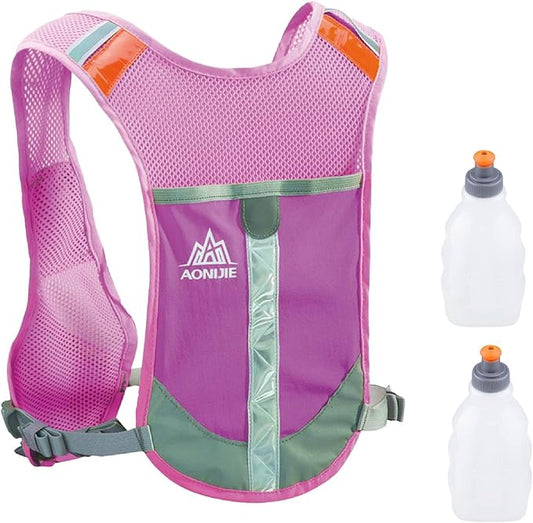 YAPJEB Ultralight Running Vest Women Men Reflective Breathable Hydration Backpack with Water Bottles for Hiking Camping Marathon Cycling Race