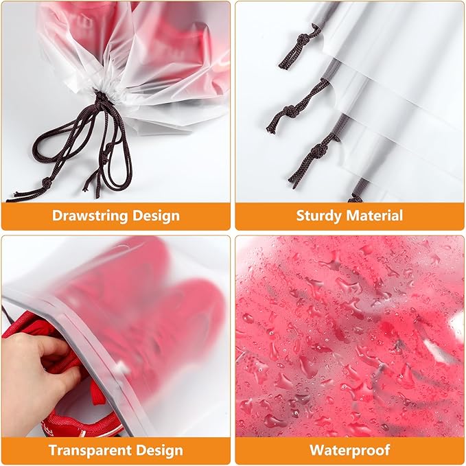 100 Pack Shoe Bags for Travel, 15.7" x 11.8" Large Clear Travel Shoe Bag Vacation Essentials Cruise Essentials Portable Drawstring Packing for Men & Women