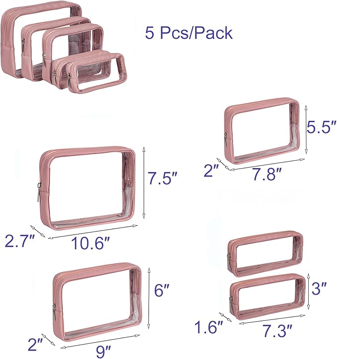 TSA Approved 5-Piece Diaper Bag Organizer Pouch Set Clear Waterproof TPU Kids Toiletry Storage Set Travel Packing Clutch Cube Bags for Baby Nursing