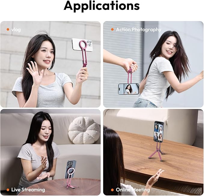ULANZI MA30 Magnetic Phone Tripod Stand for iPhone - Aluminium Maglock Smartphone Mini Tripod Pocket Cell Phone Stand Strong Magnet Quick Mount Compatible with iPhone 17 16 15 14 13 12 Series, Pink
