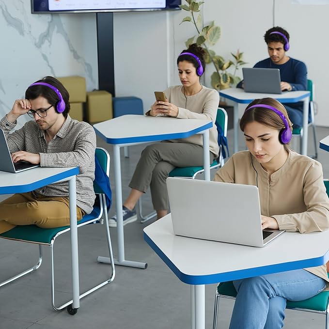 Yunsailing 30 Pack Bulk Over Ear Headphones Set On Ear Headsets Earphones with Adjustable Headband and 3.5mm Plug for Group Learning, Computer Lab, Library, Online Lesson (Purple)