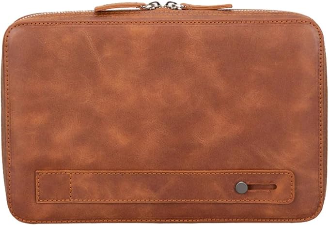Medicine Handmade Leather Cable Organizer Bag – Full-Grain Leather Travel Tech Case for Cords, Chargers & Accessories – Zippered Storage for Men & Women (Tiguan Tan)