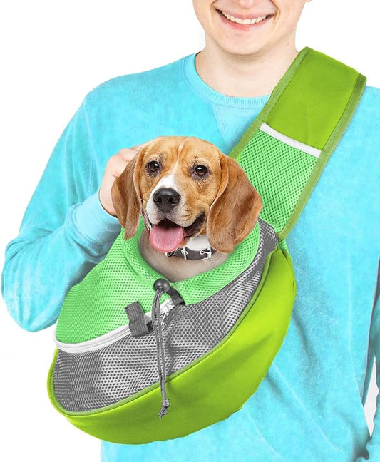 Cuddlissimo! Pet Sling Carrier - Small Dog Puppy Cat Carrying Bag Purse Pouch - For Pooch Doggy Doggie Yorkie Chihuahua Baby Papoose Bjorn -Hiking Travel Front Chest Body Holder Pack To Wear (Green-L)