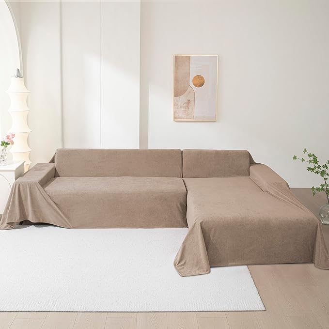 MEETSKY Couch Cover for 2 Cushion Sofa, Washable Cat Scratch Proof Sofa Covers Love Seat L Shape Soft Sectional Sofa Slipcover Furniture Protector for Dogs Pets Kids, 71" x 118", Khaki