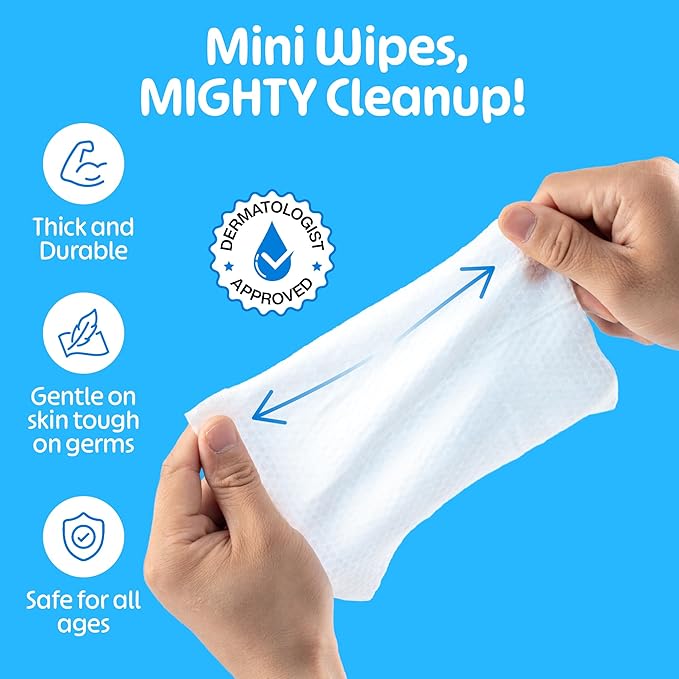 Fomin Mini Hand Sanitizer Wipes 16 Pack (8 Count) - Fragrance Free Mini Wet Wipe - pH Balanced, Biodegradable, Antibacterial On The Go Hand Sanitizing Wipes - Hypoallergenic, Plant-Based Travel Wipe