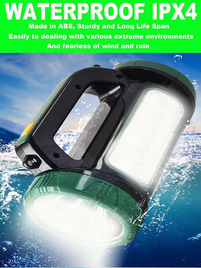 SUYOOULIN LED Searchlight Spotlights Lantern, Solar Rechargeable Super Bright 10000LM Handheld LED Flashlight, Multifunction Camping Lantern Work Light, 6 Light Modes, Waterproof