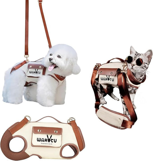 Wakytu Dog Lift Harness Dog Carrier VES Harness Adjustable Leash with Small Puppy Treat Bag,Fits Most Cars,S，4-8 LBS