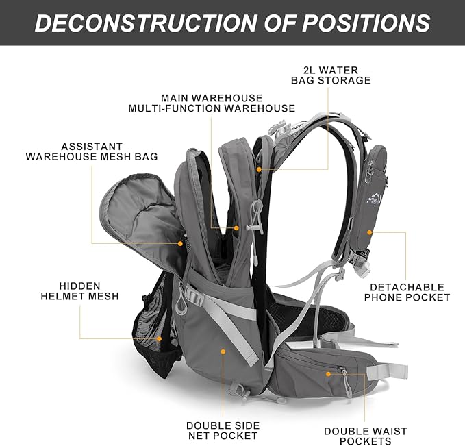 Hydration Pack,20L Hydration Backpack, Hiking Internal Frame Backpacks with 2L Hydration Water Bladder and Rain Cover, for Cycling,Camping, Hunting,Ski, Snow for Men, Women (grey)