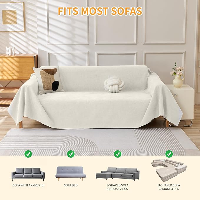 Deep Dream Cat-Scratch Resistant Couch Cover, Waterproof Sofa Cover for 3 Cushion Couch Washable, Pet Friendly Couch Protectors Anti Slip Thickened Sofa Slipcovers for Dogs Pets, 71" x 134", Beige