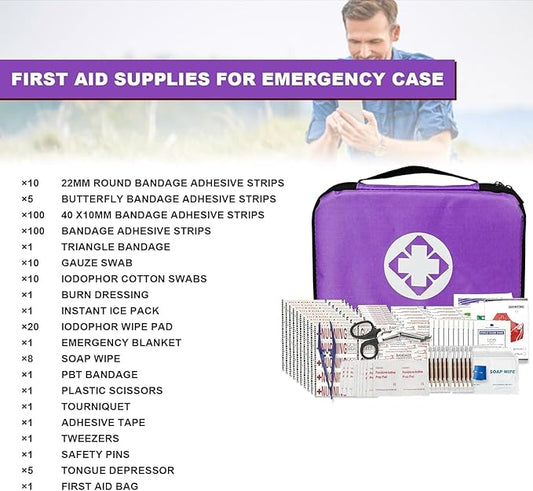 Small-Campact First-Aid Kit-Refill Supplies-Basic Emergency-Essentials - 300PCS Home Essentials Emergency Accident Kits for Businesses Workplace Outside Travel Purple 1st Aid