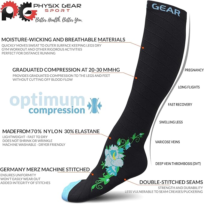 Physix Gear Compression Socks 20-30 mmHg - Men & Women - Running, Nurses, Shin Splints, Flight, Travel