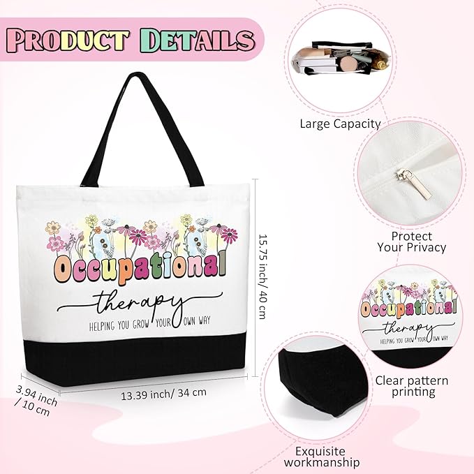 Kacctyen 3 Pcs Occupational Therapy Gifts Canvas Tote Bag Mental Healthy Makeup Cosmetic Bag Psychology Appreciation Keychains OT Gifts for Women Therapists(Cute Occupational)