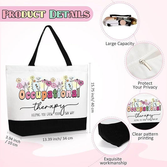 Kacctyen 3 Pcs Occupational Therapy Gifts Canvas Tote Bag Mental Healthy Makeup Cosmetic Bag Psychology Appreciation Keychains OT Gifts for Women Therapists(Cute Occupational)