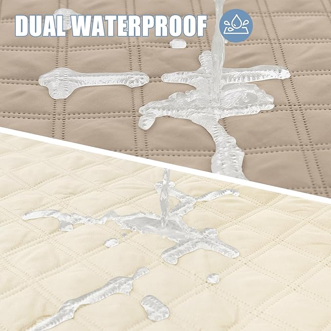 Smiry Waterproof Dog Bed Cover Pet Blanket, Soft Washable Dog Blanket for Furniture Bed Couch Sofa Reversible, Checkered (52"x82", Taupe/Beige)