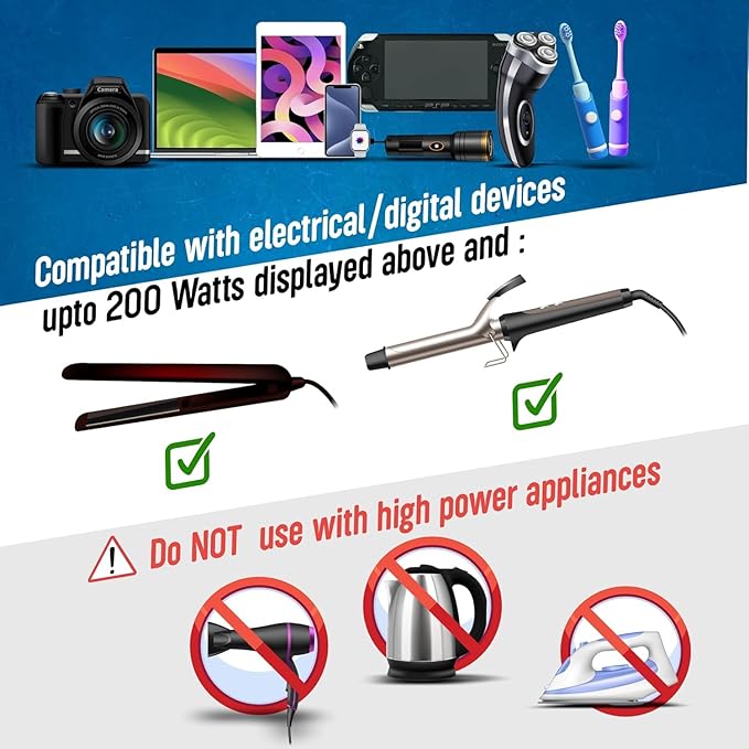 Ceptics Step Down Voltage Converter US to Europe - 200W Convert 220V to 110V for Curling Iron, Straightener, Charger – USB-A & C Fast Charging – SwadApt Type A, B, C, E/F, G, I Included