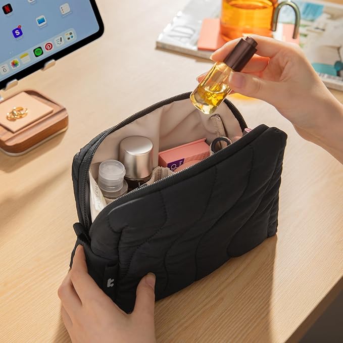 tomtoc Electronics Organizer Travel Case, Soft Puffy Organizer Bag Birthday Christmas Gifts Travel Essentials for Women Girls, Portable Accessory Tech Pouch Storage for Charger, Cord, Cable, Phone