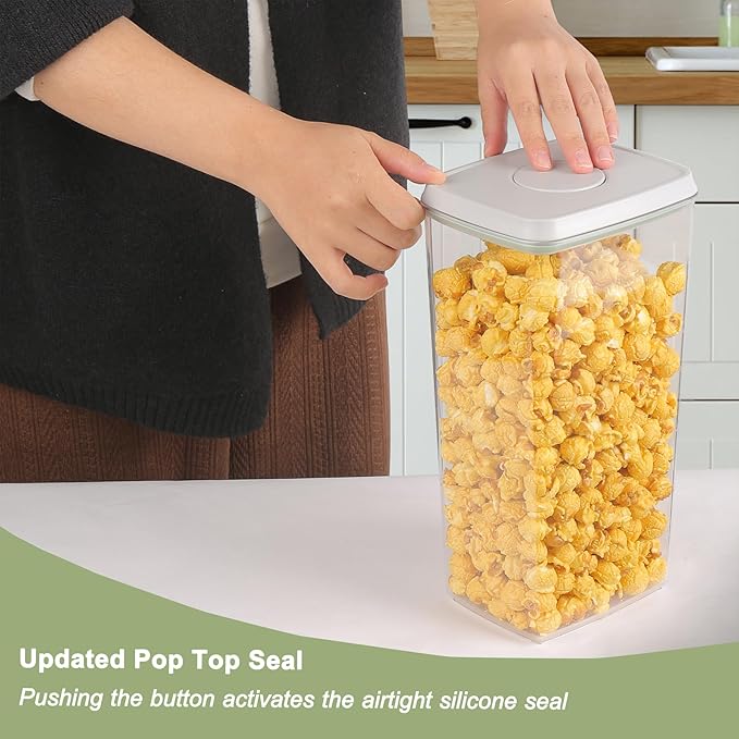 Kahyeets Airtight Food Storage Containers with Lids Pop Up Containers Pasta Organizer for Kitchen Pantry Cereal Snack Flour Sugar Coffee (3pc 1200ml / 1.26qt)