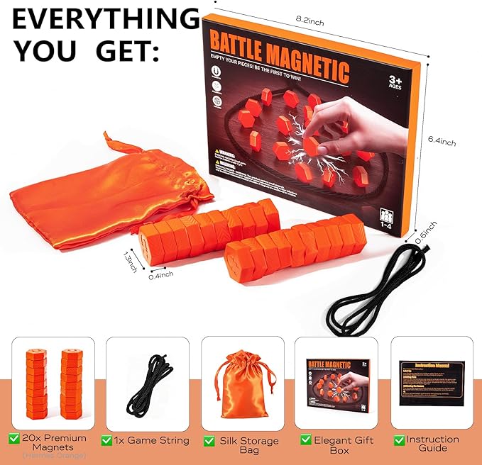 20-Piece Magnetic Chess Game with Textured Stones & Rope | Strategic Standing Play for Kids & Adults | Family, Party, Travel & Camping Puzzle Strategy Games