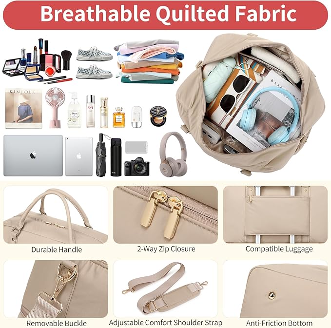 Wogarl Weekender Bags for Women Large Canvas Overnight Bag Travel Duffel Bags Carry on Shoulder Weekend Bag with Shoe Compartment for Travel Night Flight Daily Use