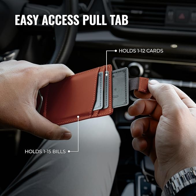 Kingly Trace Airtag Wallet for Men - Smart RFID Blocking Leather Wallet with Airtag Holder & Money Clip - Minimalist Trackable Design with Pull Tab - Secure Wallets