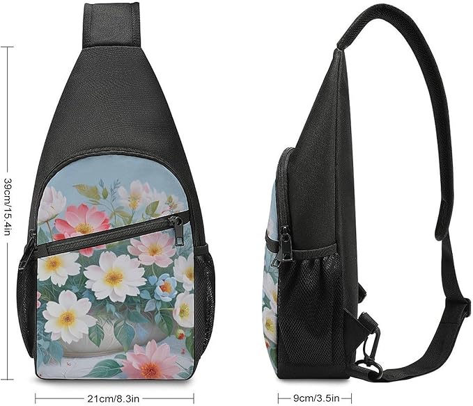 SWEET TANG Cool Sling Backpack for Men Women, Multipurpose Crossbody Shoulder Bag Shabby Chic Rose Patterns, Travel Hiking Zippered Daypack, Adjustable and Breathable
