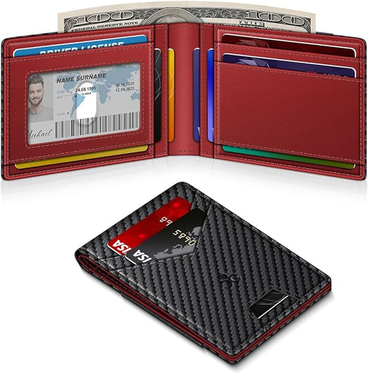 Wallet for Men Slim Leather Wallets for 13-17 Cards, RFID Blocking Thin Card Holder Wallet with ID Window & Large Capacity Cash Slot, Minimalist Bifold Small Wallet for Front Pocket, Gift for Men