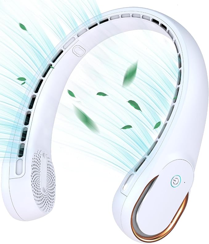KIDEE Neck Fan, Neck Fans Portable Rechargeable, Upgrade 360° Air Outlet, Super Quiet, 3 Speeds, 4000mAh Personal Bladeless Wearable Fan for Indoor Outdoor Travel-White