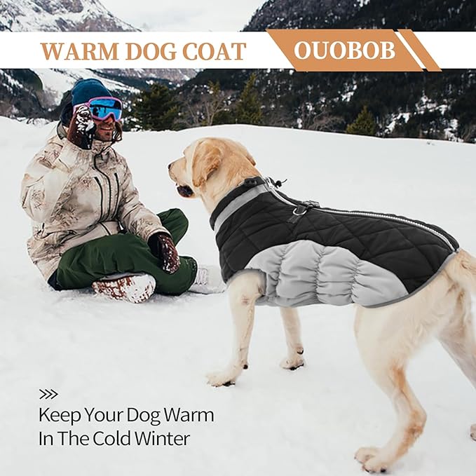 OUOBOB Small Dog Coat,Dog Jackets for Small Dogs,Warm Winter Jacket, Puppy Coat with Harness Built in,Waterproof Dogs Jacket,Puppy Cold Weather Coats,Winter Clothes Snowsuit Shih Tzu Bichon,Black